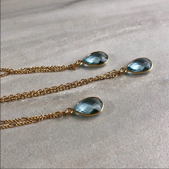 ✨🌟Blue Hydro Topaz Necklace 22K Gold Plated Chain - Picture 6 of 7